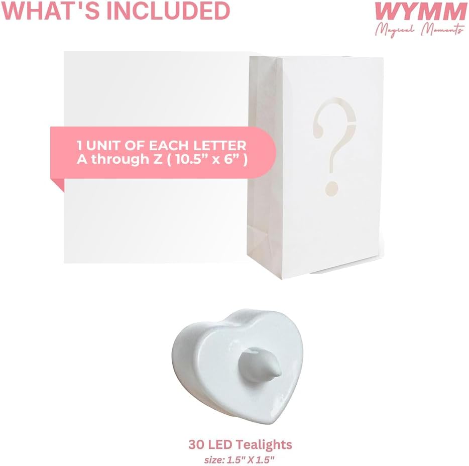 "A to Z Letters Luminary Bags with Tea Light Candles to Light Up Letters Perfect for Any Custom Sign Creates Personalized Birthday Banner, Happy Anniversary Banner and Congratulations Banner