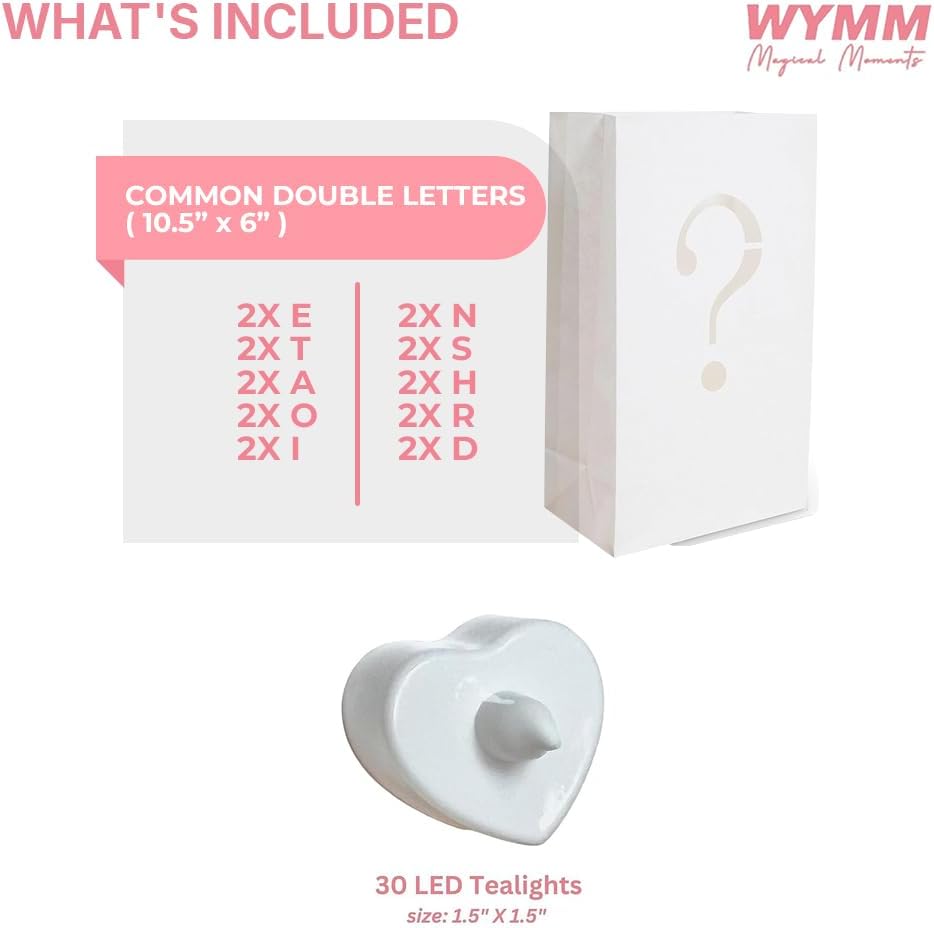 "20 Most Common Letters" Luminary Bags with Tea Light Candles to Light Up Letters Perfect for any custom sign creates personalized birthday banner, happy anniversary banner and congratulations banner