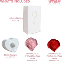 “MR & MRS” Light up Letters with Tealight Candles and Rose Petals Included. Luminary Paper Bags to be Used as Wedding Decorations for Reception or as Newlywed Gift for The Honeymoon Suite