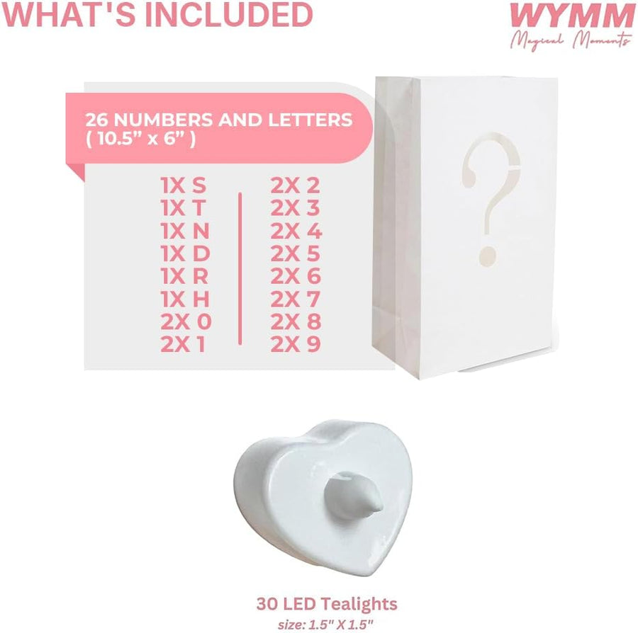 "26 Numbers & Letters Luminary Bags with Tea Light Candles to Light Up Letters Perfect for Any 40th Birthday Decorations for Men or 50th Anniversary Decorations and Creates Personalized Signs
