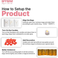 Happy Anniversary Decorations Light up Letters with Tea Lights Candles and Rose Petals Included - Luminary Paper Bags to be Used as Happy Anniversary Banner and Anniversary Decorations Romantic