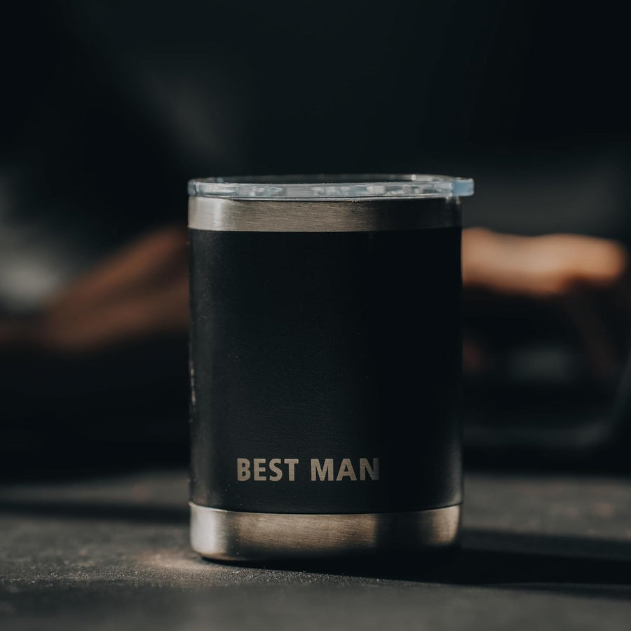 10oz Stainless Steel Tumblers with Lids - Set of 3 Engraved Groom, Best Man, Groomsman - Hot or Cold Drinks - Dishwasher Safe