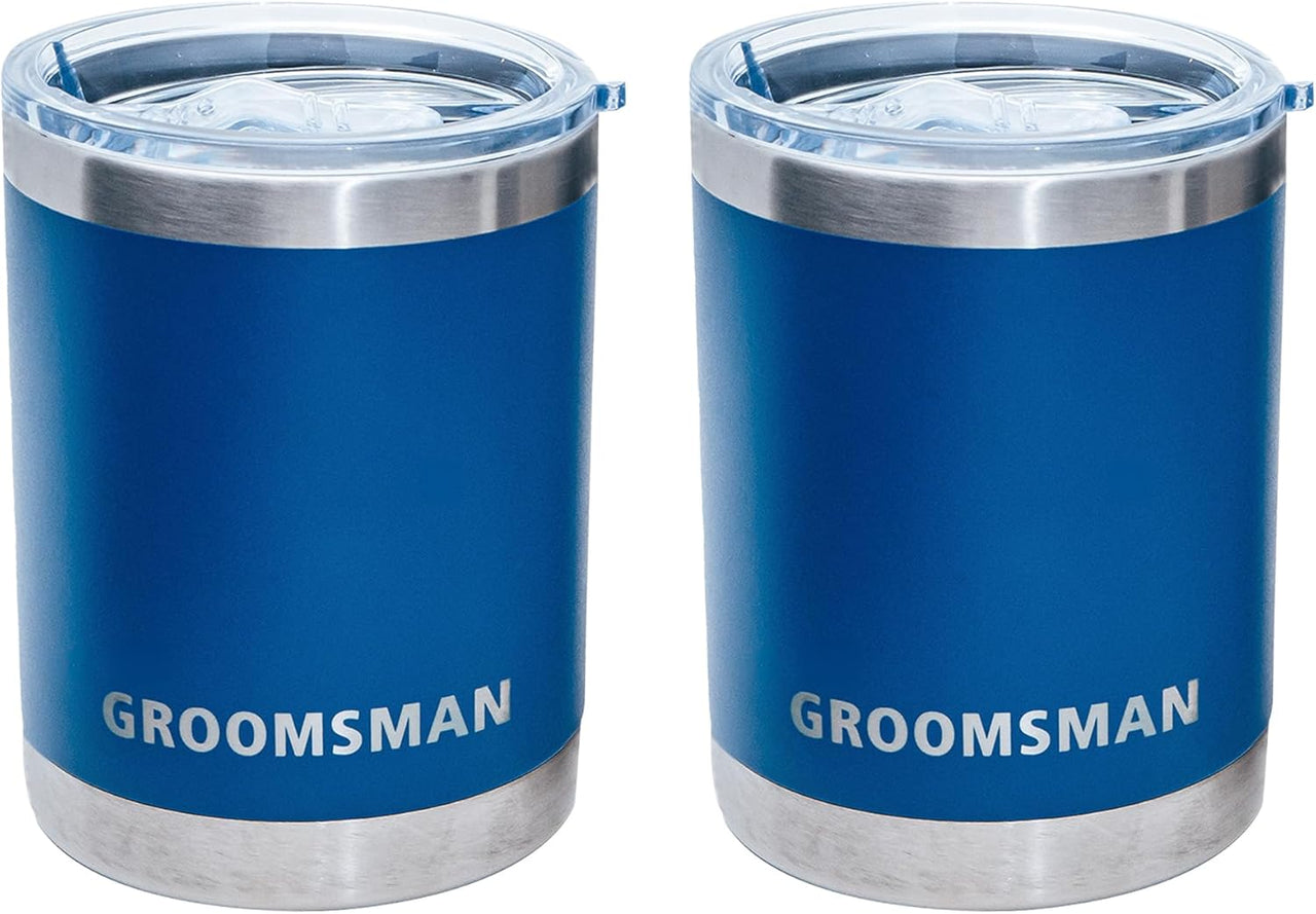Groomsmen gifts- set of 2 Groomsman 10oz stainless steel tumblers/Mugs for hot or cold drinks- Can be used as bachelor party gifts from the groom, or a gift for the groom from the bride