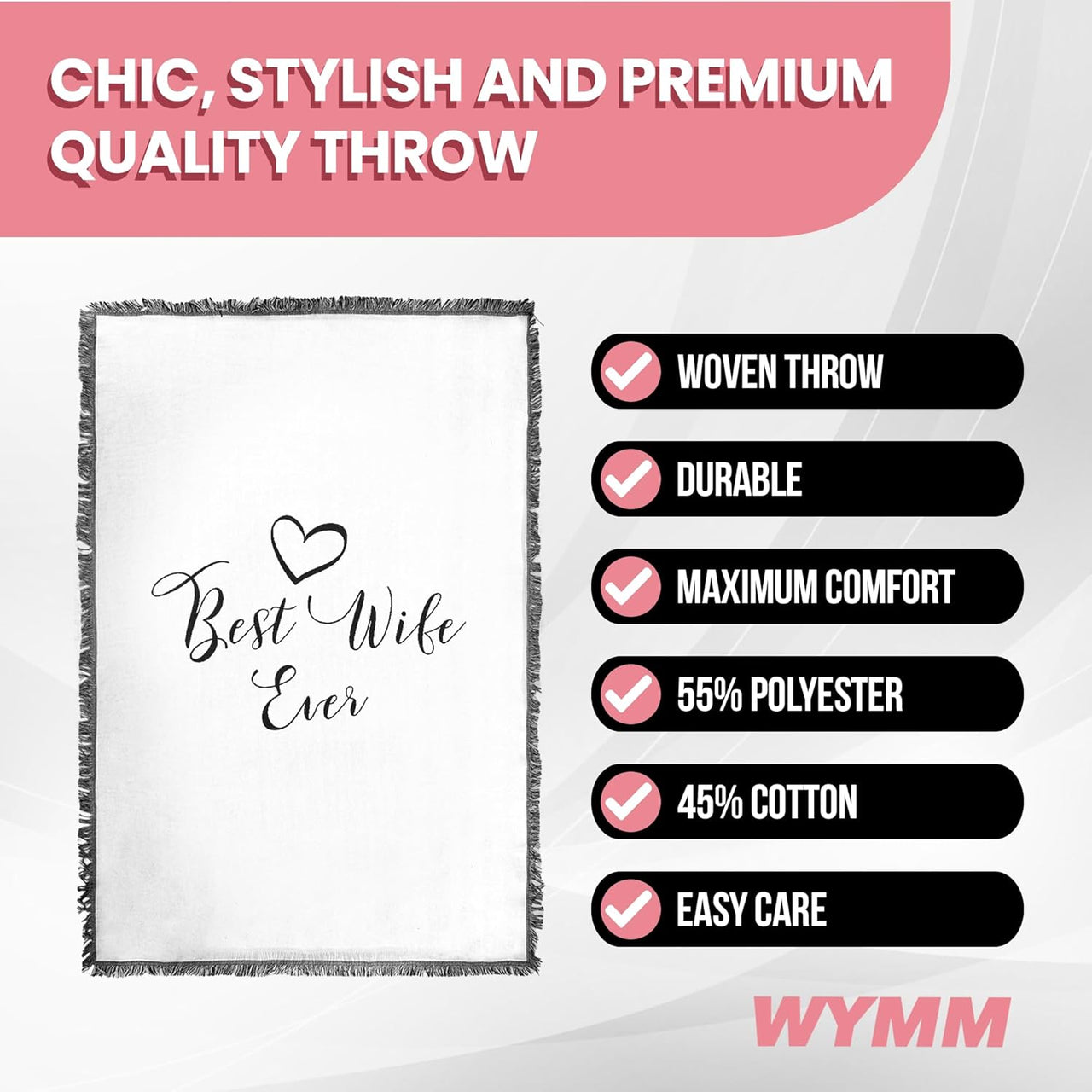 Best Wife Ever Woven Blanket, Super Soft Throw Blankets, Cotton/Polyester Blend Wifey Blanket from Husband, Ideal for Women, Valentine’s Gifts, Best Wife Gift Ever, 51x71 in.