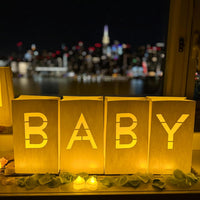 “OH Baby” Light up Letters with Tea Light Candles and Rose Petals Included | Luminary Paper Bags to be Used as Pregnancy Announcement Baby Announcement Baby Reveal Ideas