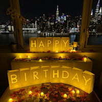 'Happy Birthday' Light up Letters with Tea Lights and Rose Petals - Luminary Paper Bags for Birthday Banner and Sign