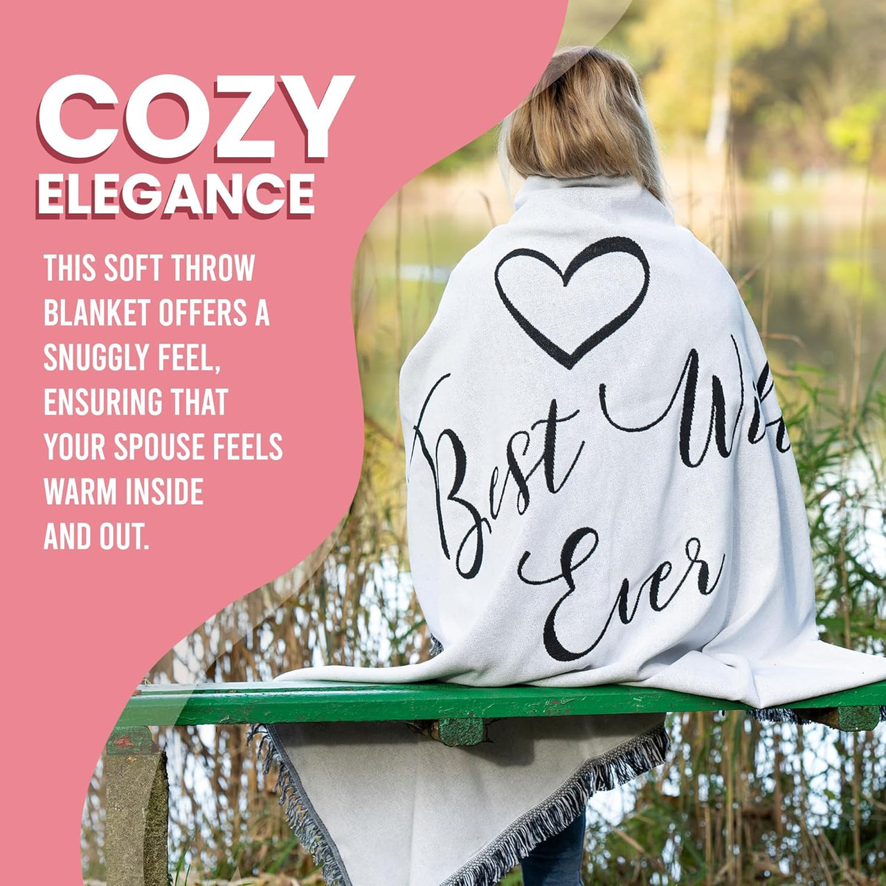 Best Wife Ever Woven Blanket, Super Soft Throw Blankets, Cotton/Polyester Blend Wifey Blanket from Husband, Ideal for Women, Valentine’s Gifts, Best Wife Gift Ever, 51x71 in.