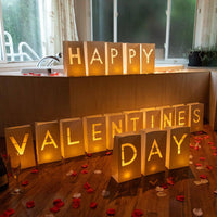 “Happy Valentine's Day” Light up Letters with Tea Lights Candles and Rose Petals Included - Luminary Paper Bags to be Used as Valentines Day Decorations for Your Loved One