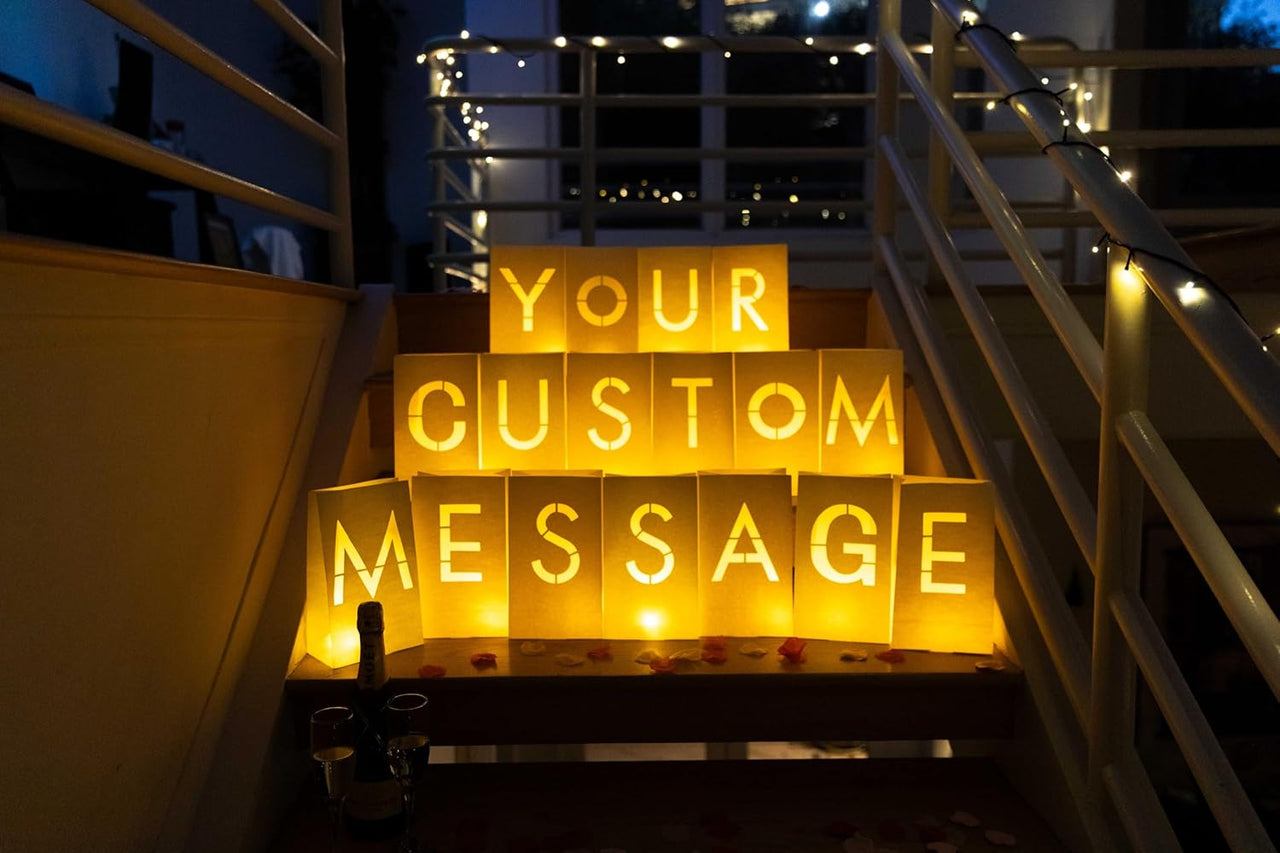 "A to Z Letters Luminary Bags with Tea Light Candles to Light Up Letters Perfect for Any Custom Sign Creates Personalized Birthday Banner, Happy Anniversary Banner and Congratulations Banner