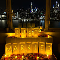 Just Married Light up Letters with Tea Lights Candles and Rose Petals Included - Luminary Paper Bags to be Used as Just Married Banner and Just Married Decorations for Your Loved One