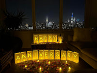 Happy Anniversary Decorations Light up Letters with Tea Lights Candles and Rose Petals Included - Luminary Paper Bags to be Used as Happy Anniversary Banner and Anniversary Decorations Romantic