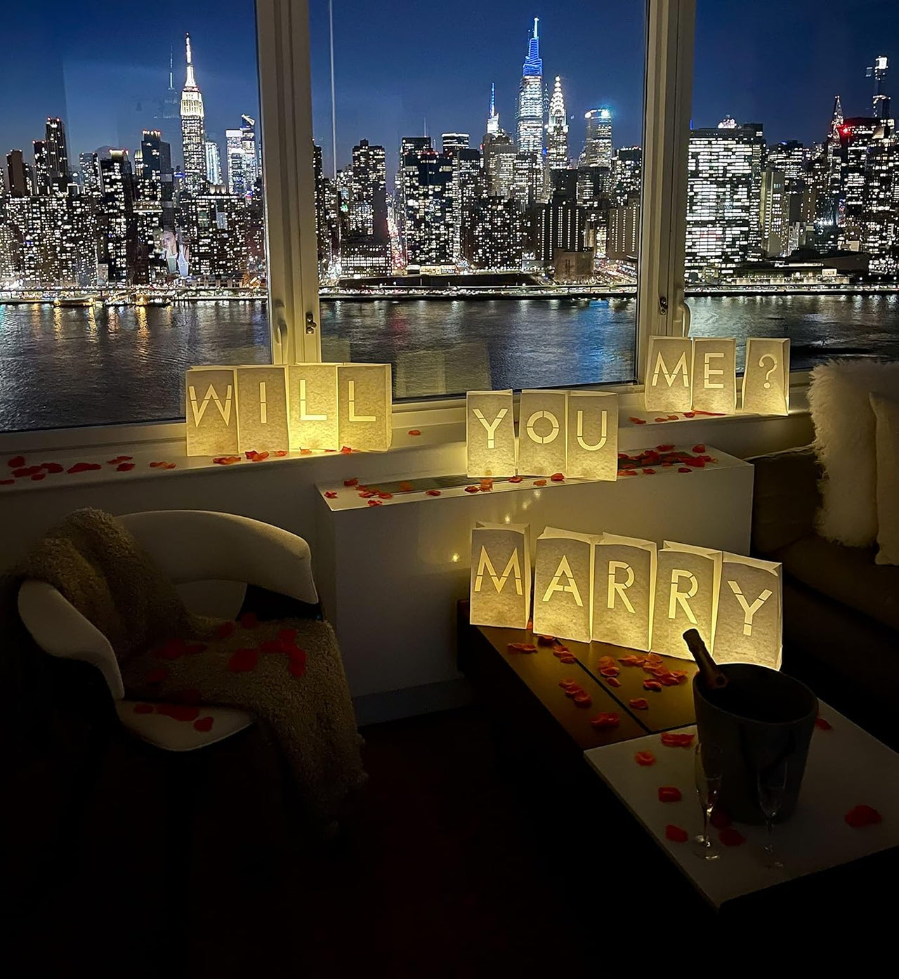 Luminary paper bags wedding proposal decorations “will you marry me?” light up letters sign with led lights included for engagement party, proposals