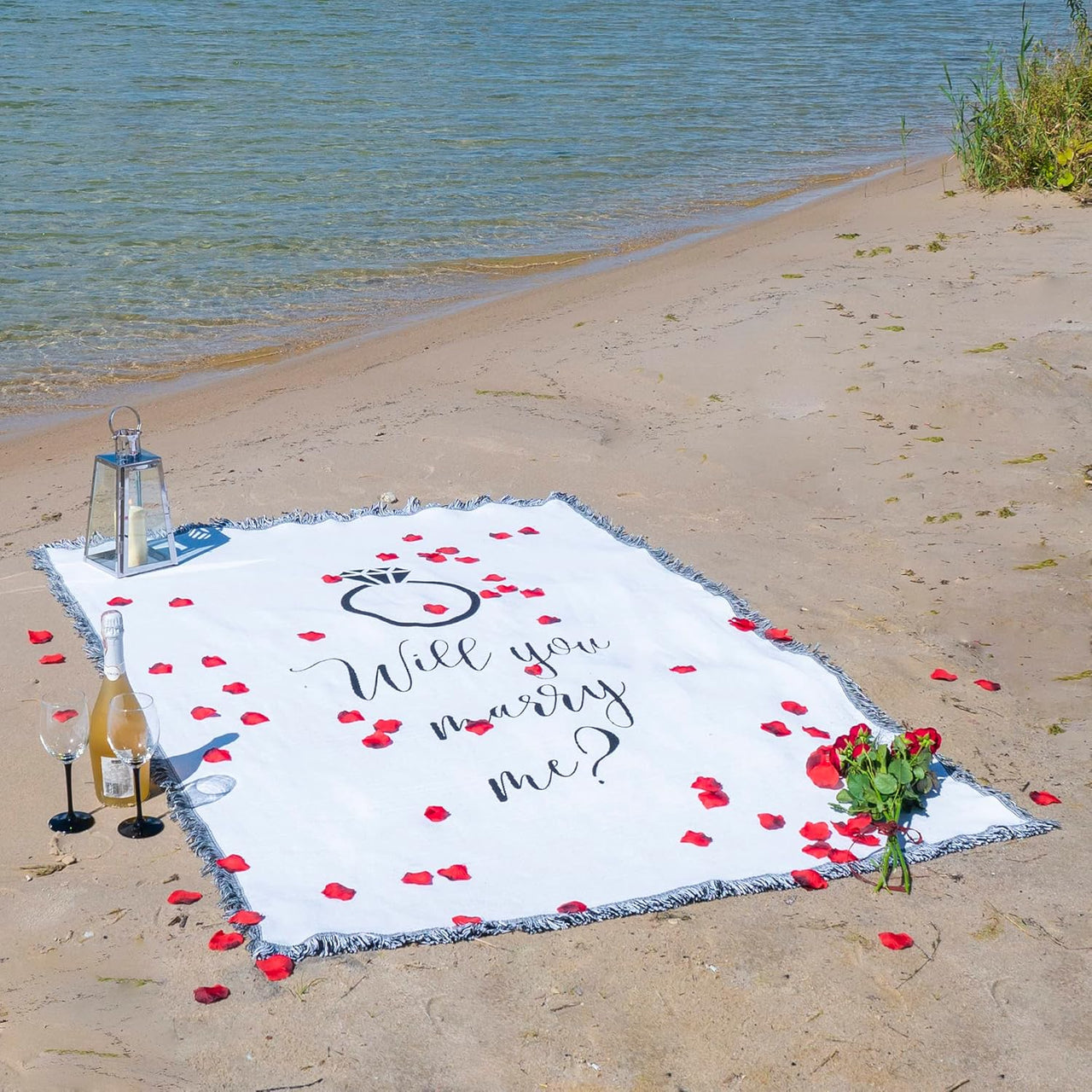 Will You Marry Me Woven Blanket Super Soft Throw Blanket, Wedding Proposal Decorations for Outdoor, Proposal Tapestry Will You Marry Me Sign, Ideal for Engagement Party Decorations, 51x71 in.