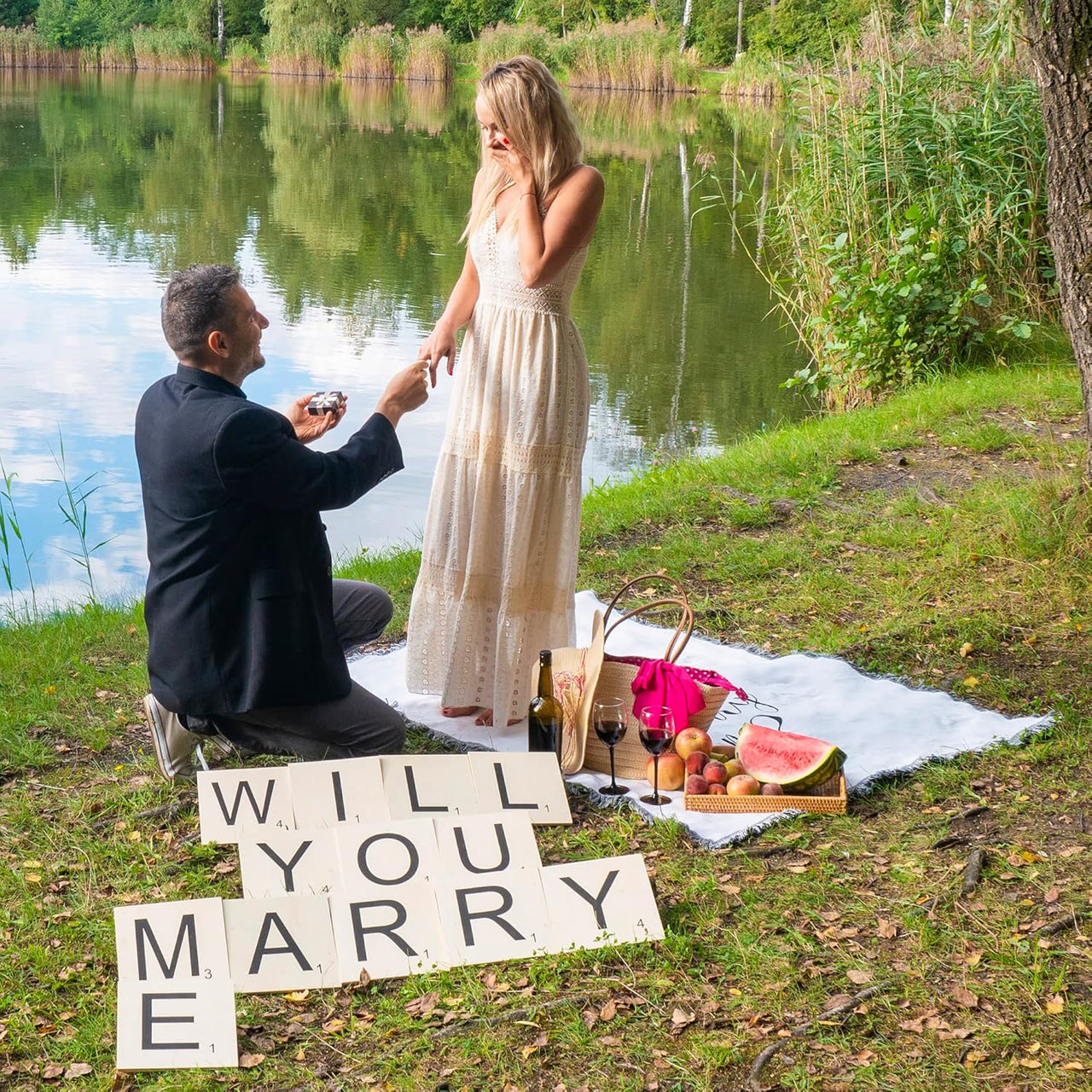 Will You Marry Me Sign Oversized Wood Tiles for Wedding Proposal Decorations- 13 Letters for Indoor and Outdoor Use