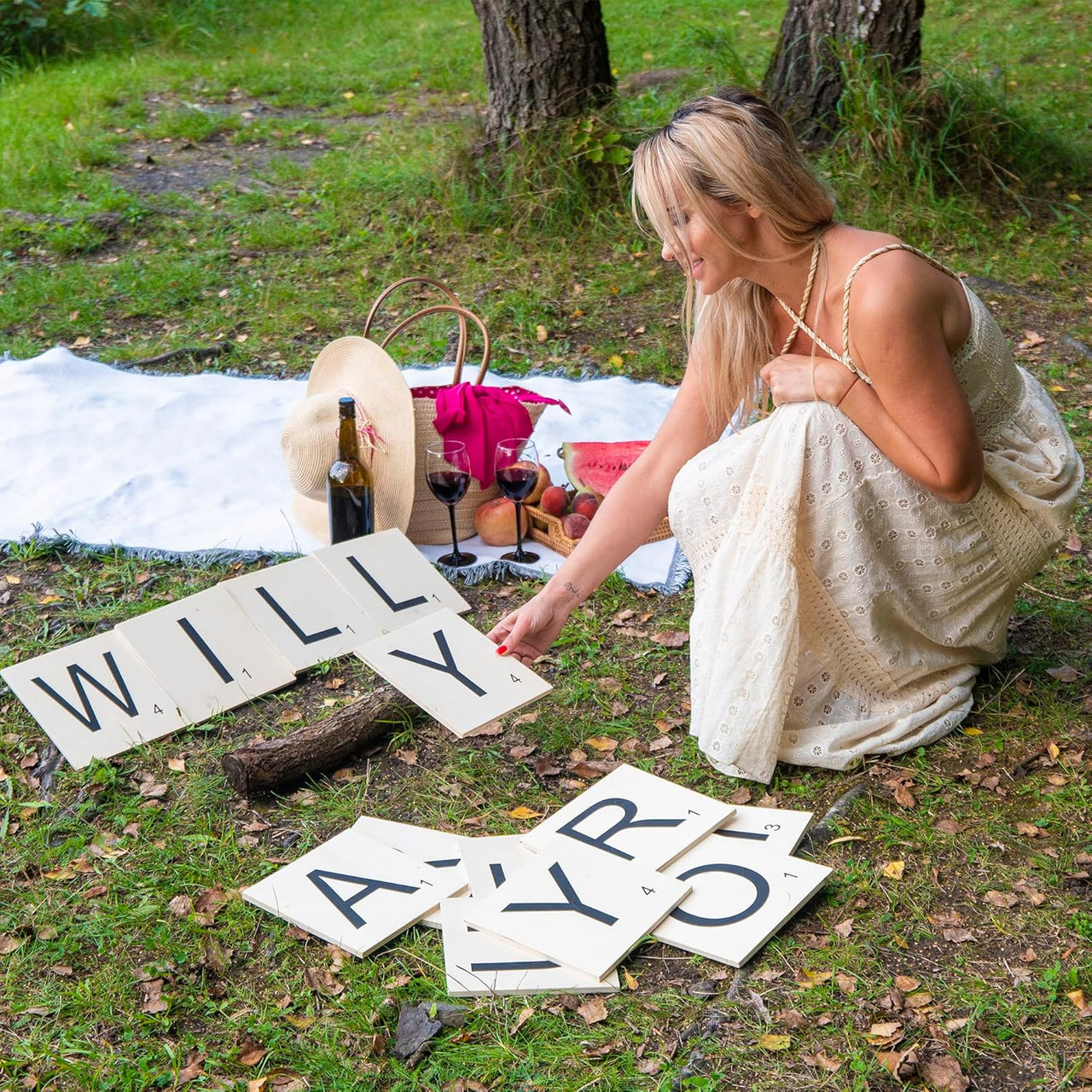 Will You Marry Me Sign Oversized Wood Tiles for Wedding Proposal Decorations- 13 Letters for Indoor and Outdoor Use