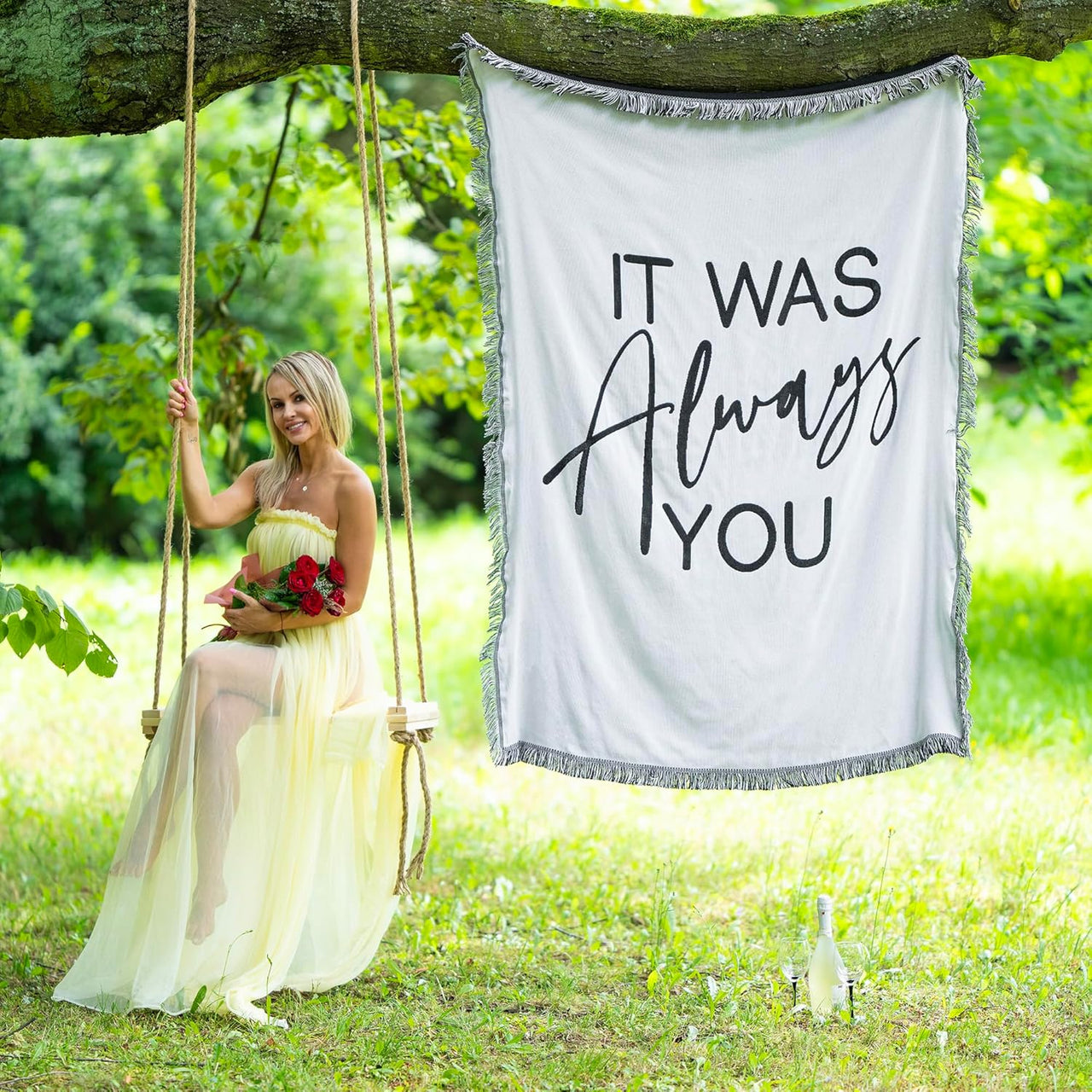 It was Always You Woven Blanket Super Soft Throw Blanket, Wedding Proposal Decorations for Outdoor, Proposal Tapestry Marry Me Sign, Ideal for Engagement Party Decoration, 51x71 in.